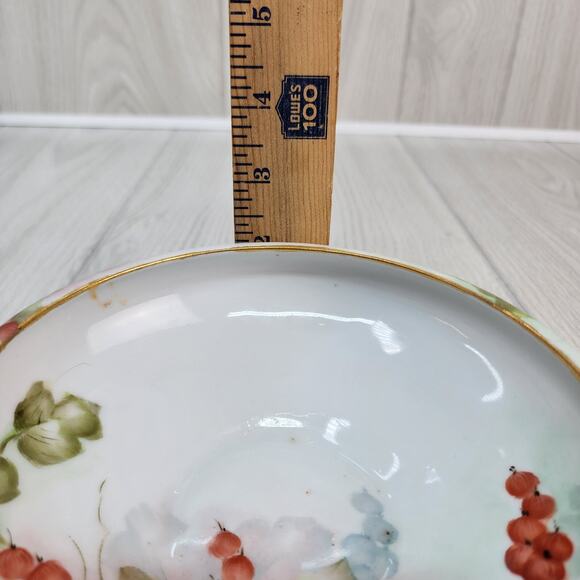 VTG Czech China Serving Bowl 6" Hand Painted Signed Grapes Leaves Gold Trim - Picture 10 of 10